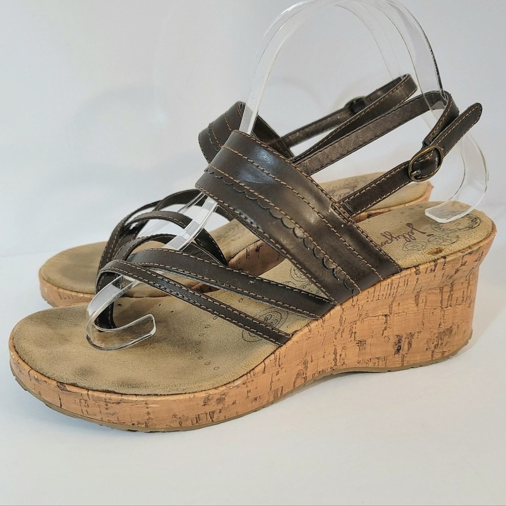 Jellypop Strappy Sandals Tomato Low Wedge Platform Sz 8 Brown Buckle Boho Retro